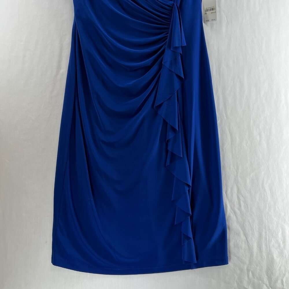 American Living Ruffled Faux-Wrap Dress Womens 6 Ruched Sleeveless Stretch Blue - Picture 5 of 13